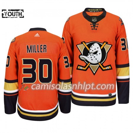Camisola Anaheim Ducks Ryan Miller 30 Adidas 2019-2020 Laranja Authentic - Criança